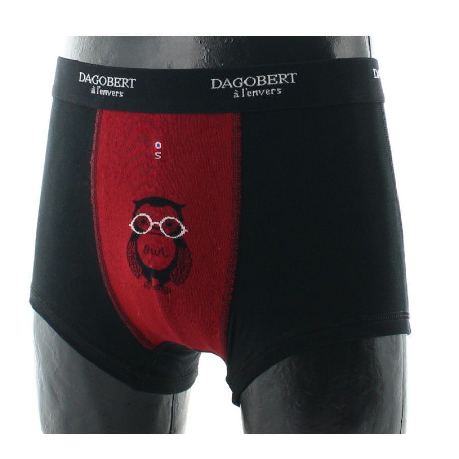 Boxers Chaussettes Dagobert | Boxer Original Noir Et Rouge A Motif Hibou Dagobert A L'Envers