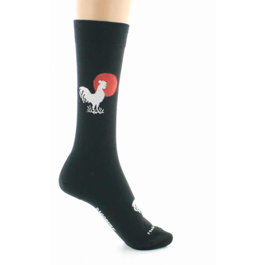 Chaussettes Chaussettes Dagobert | Chaussettes Noires A Motifs Coq Et Soleil - Dagobert A L'Envers