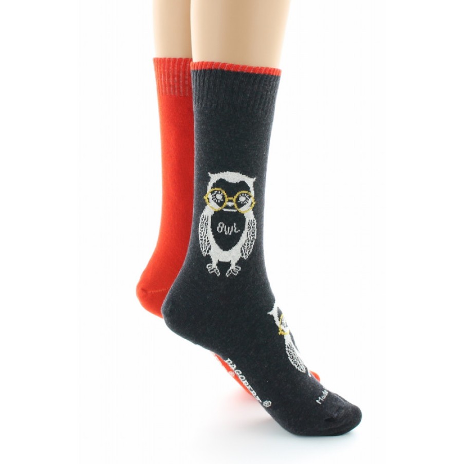 Chaussettes Reversibles Chaussettes Dagobert | Chaussettes Reversibles Hibou Griset Orange Dagobert A L'Envers