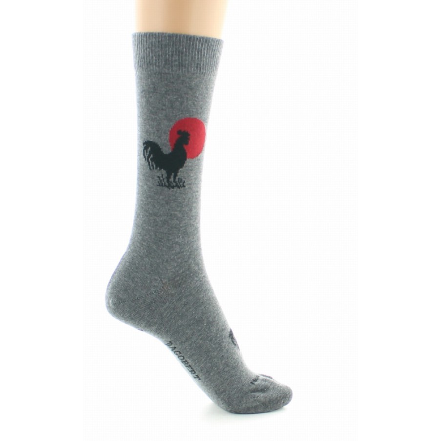 Chaussettes Chaussettes Dagobert | Chaussettes Originales Motif Coq Fond Gris - Dagobert A L'Envers