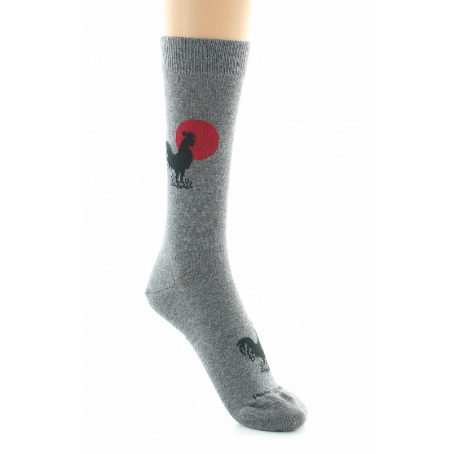 Chaussettes Chaussettes Dagobert | Chaussettes Originales Motif Coq Fond Gris - Dagobert A L'Envers