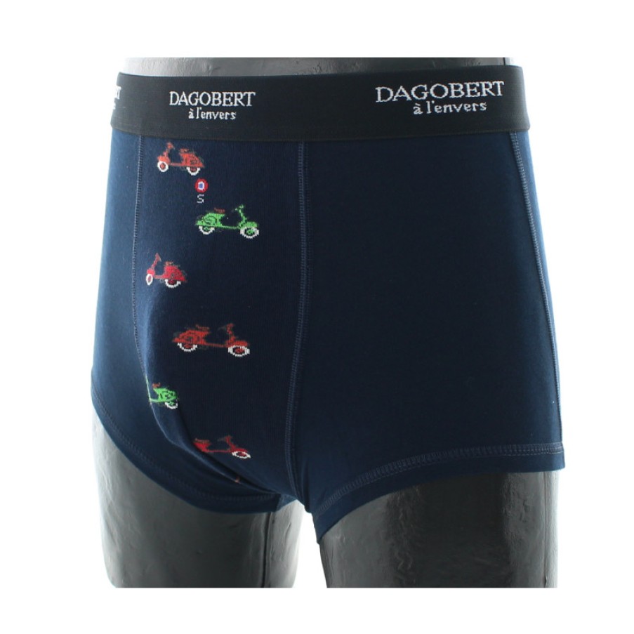 Boxers Chaussettes Dagobert | Boxer Bleu Marine A Motif Scooters Dagobert A L'Envers