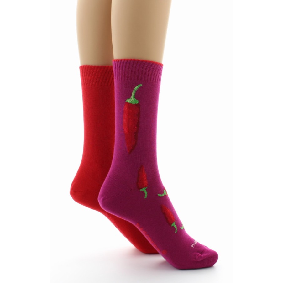 Chaussettes Reversibles Chaussettes Dagobert | Chaussettes Reversibles Piments Fushia Et Rouge Dagobert A L'Envers