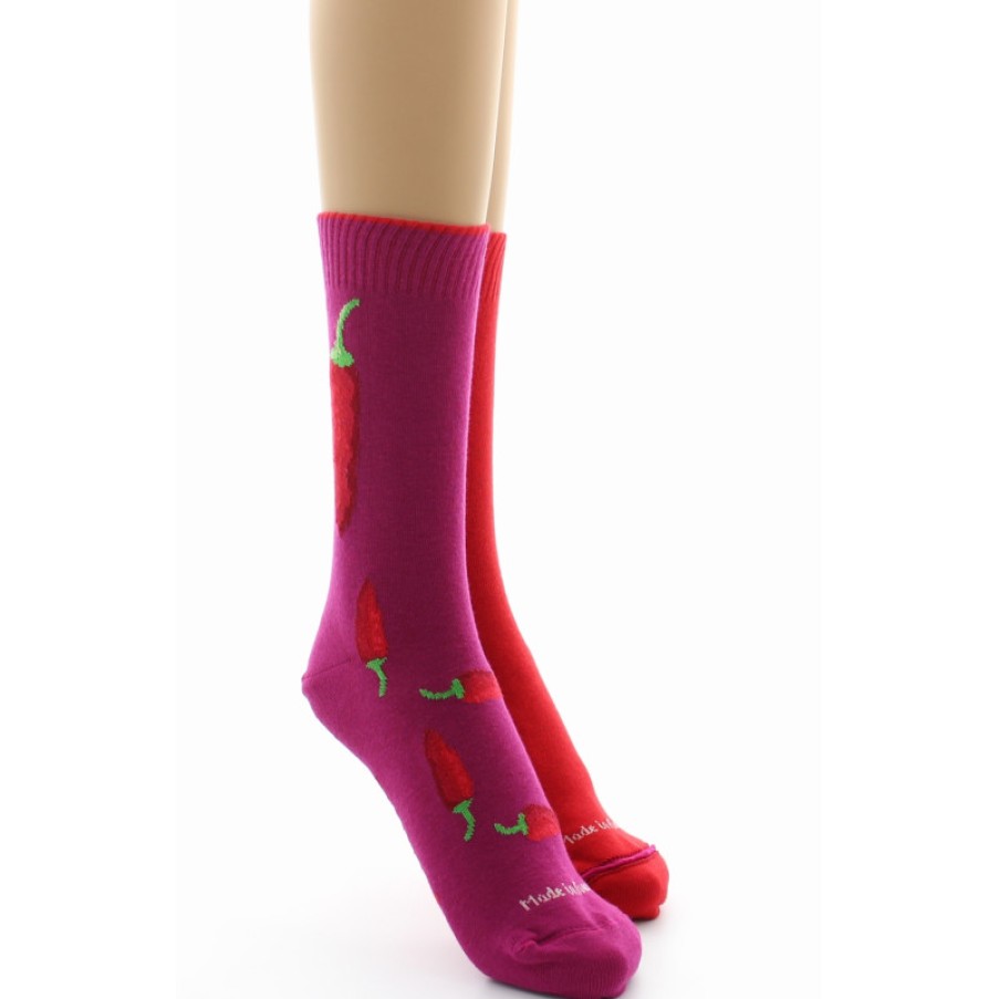 Chaussettes Reversibles Chaussettes Dagobert | Chaussettes Reversibles Piments Fushia Et Rouge Dagobert A L'Envers