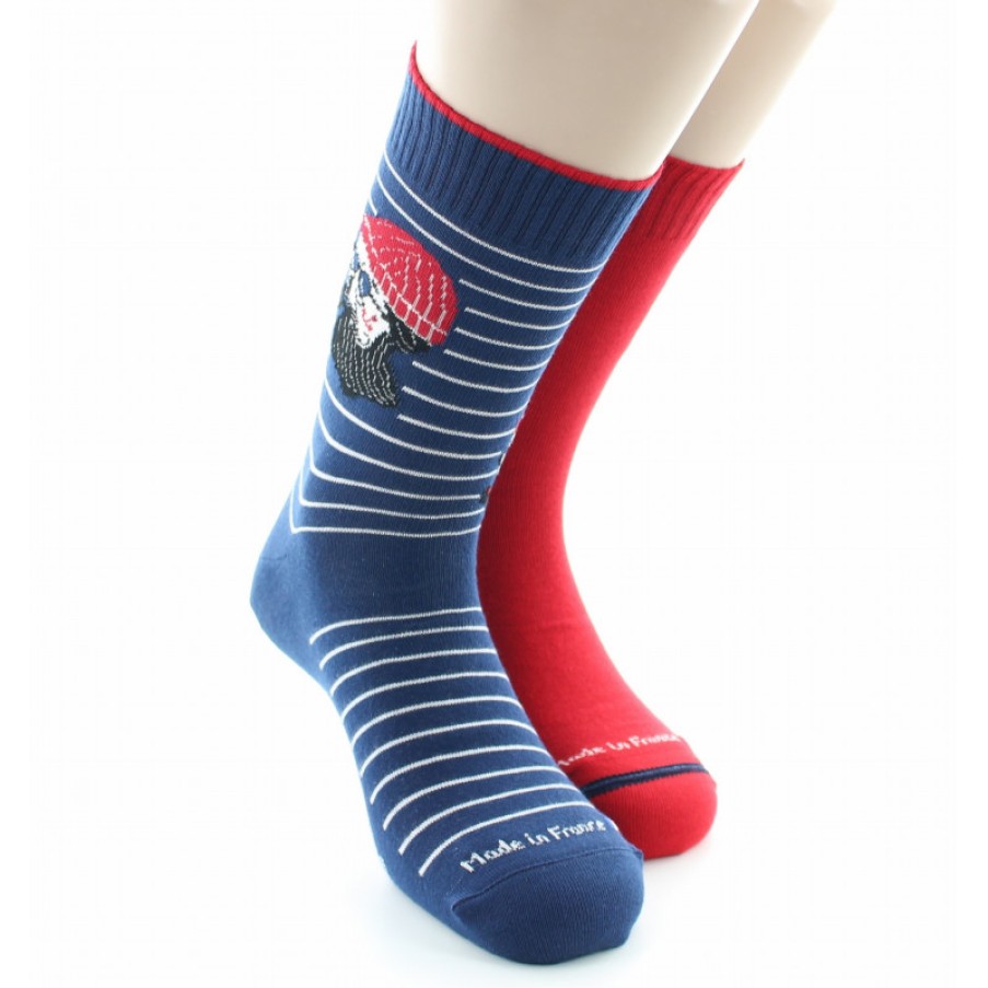 Chaussettes Reversibles Chaussettes Dagobert | Chaussettes Reversibles Marine Et Rouge Corsaire - Dagobert A L'Envers