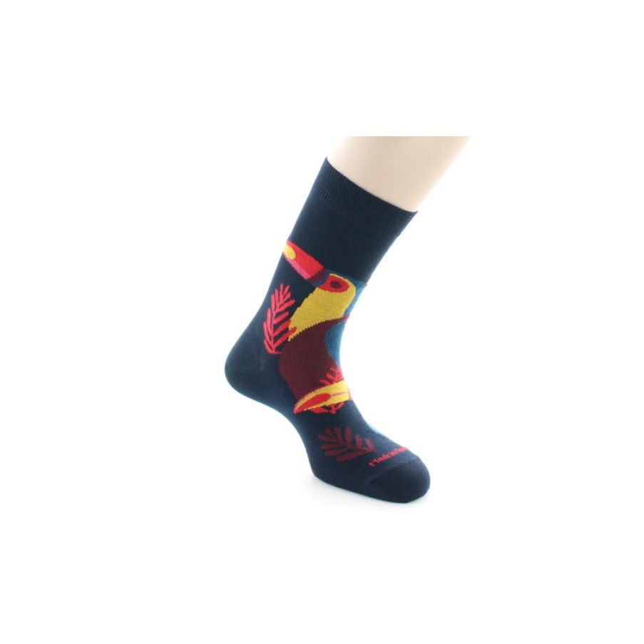 Chaussettes Chaussettes Dagobert | Chaussettes Fantaisie A Motif Toucan Fond Marine Dagobert A L'Envers