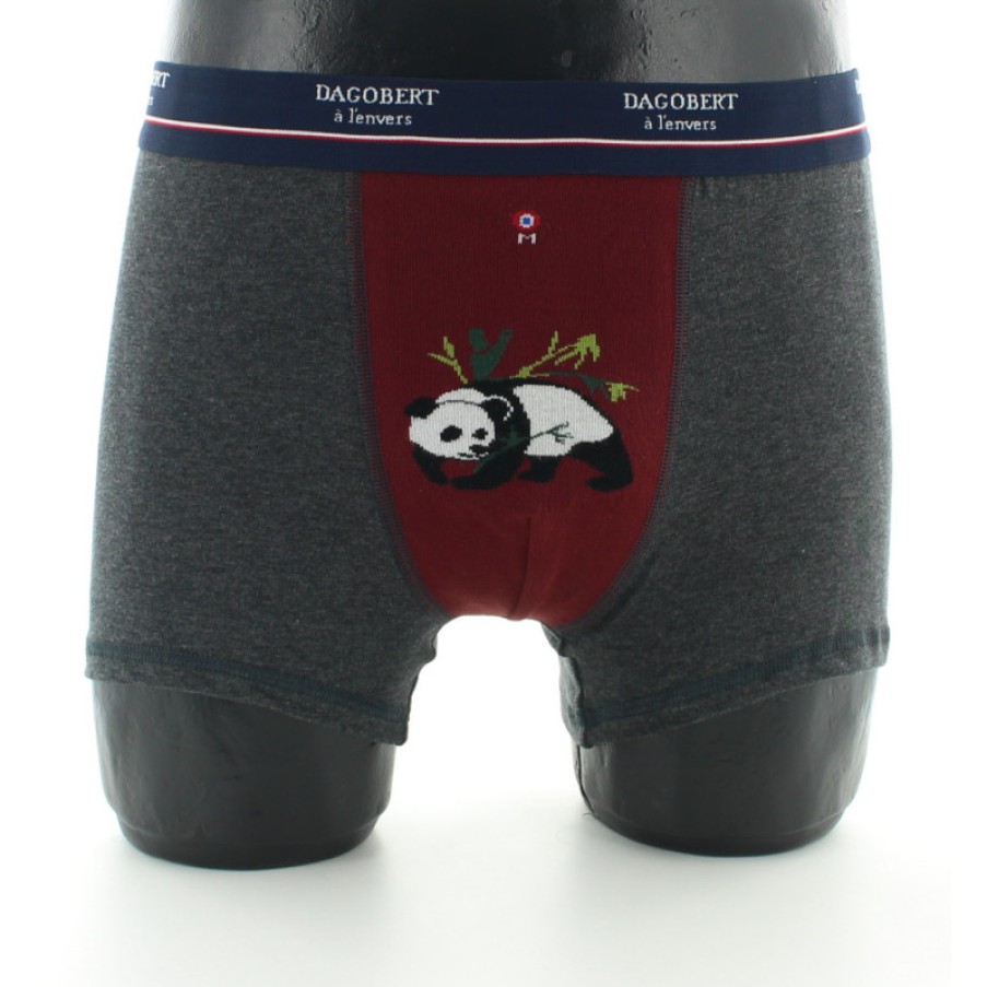 Boxers Chaussettes Dagobert | Boxer Fantaisie Rouge Et Gris A Motif Panda - Dagobert A L'Envers