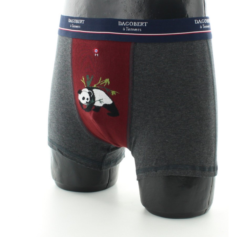 Boxers Chaussettes Dagobert | Boxer Fantaisie Rouge Et Gris A Motif Panda - Dagobert A L'Envers