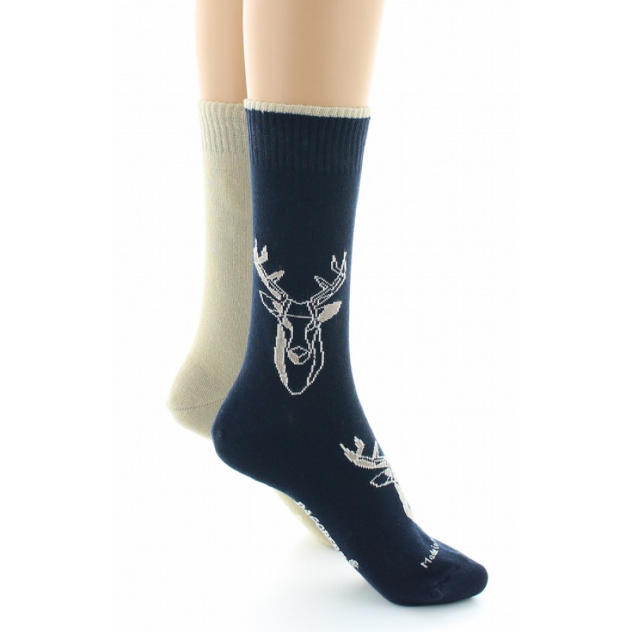 Chaussettes Reversibles Chaussettes Dagobert | Chaussettes Reversibles Cerf Marine Et Beige Dagobert A L'Envers