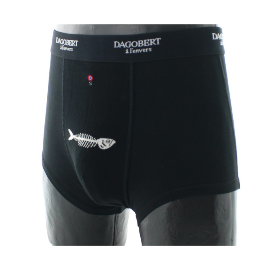 Boxers Chaussettes Dagobert | Boxer Noir A Motif Sardine Dagobert A L'Envers