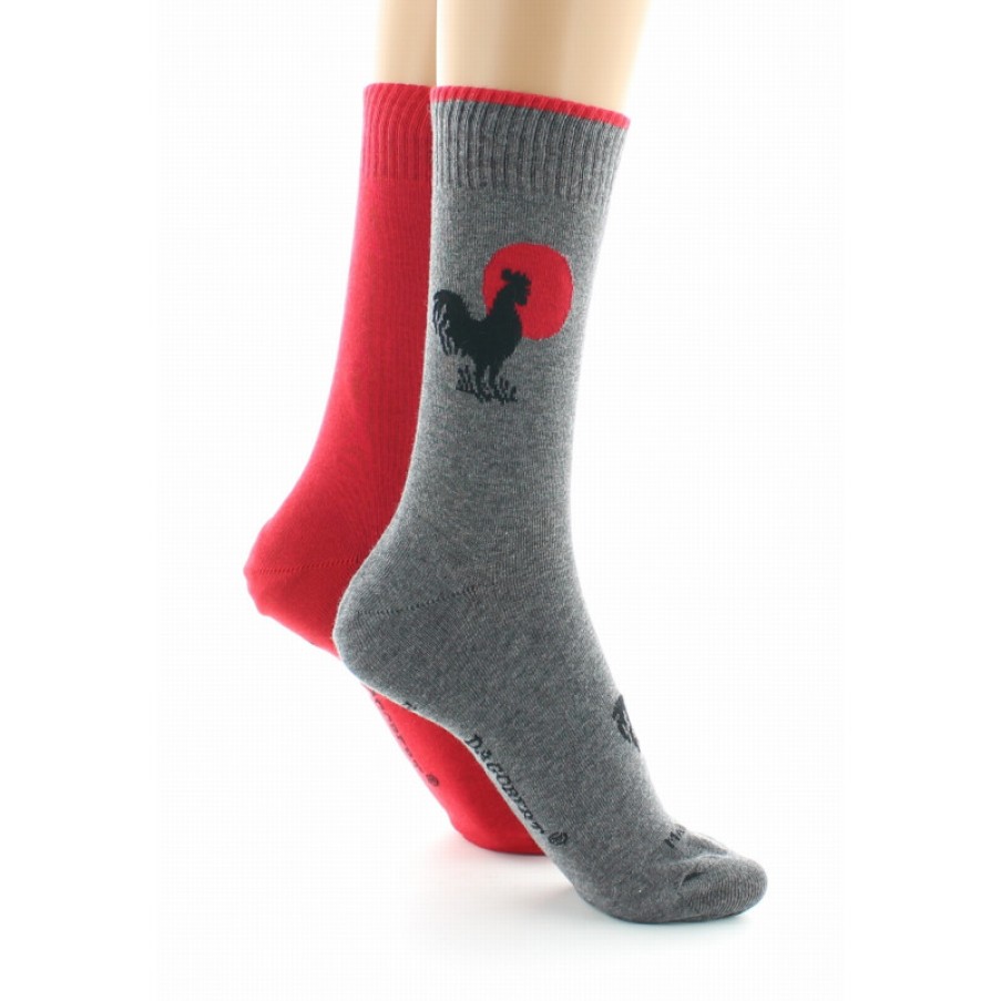 Chaussettes Reversibles Chaussettes Dagobert | Chaussettes Reversibles Coq Gris Et Rouge - Dagobert A L'Envers