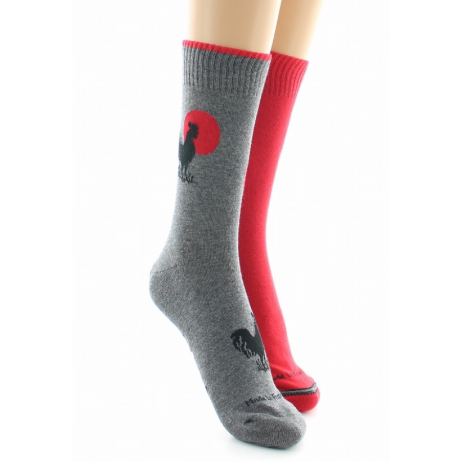 Chaussettes Reversibles Chaussettes Dagobert | Chaussettes Reversibles Coq Gris Et Rouge - Dagobert A L'Envers